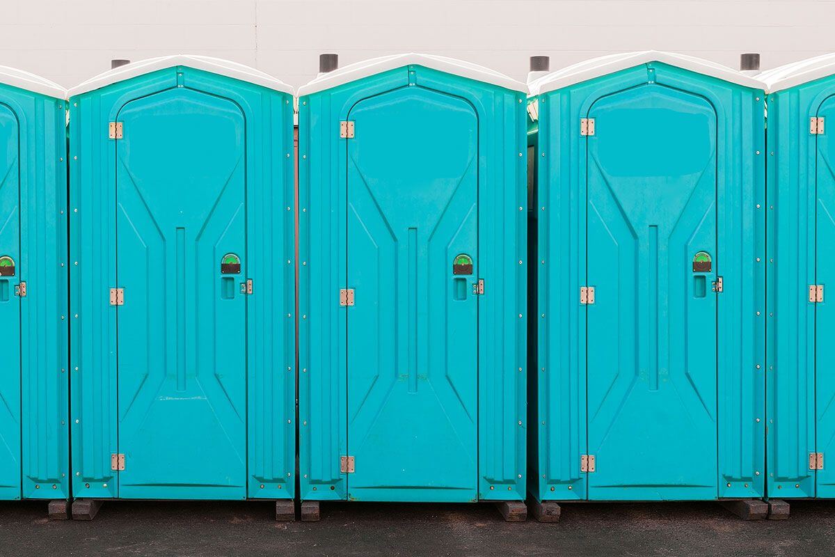 Industrial portable restroom units at a plant in Jackson, Michigan