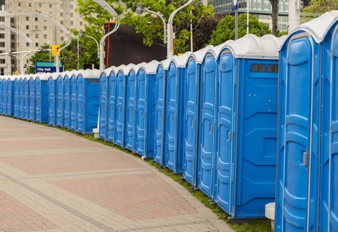 Seasonal porta potty units set up at a Jackson, Michigan venue